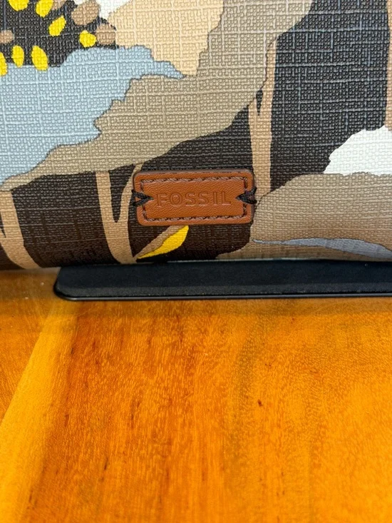 Fossil Boho Floral Coated Canvas Crossbody Bag Brown/Blue Gold (GUC) - Picture 10 of 17